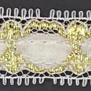 3/4" weiß metallic gold satinierte Spitze Stoffbesatz 22 Meter
