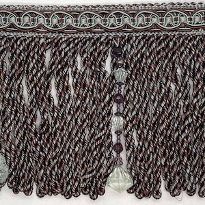6&quot; Brown Mint Espresso Beaded Bullion Fabric Fringe Trim 5 Yards