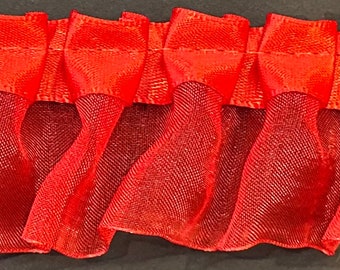 Organza plisada roja de 1 y 1/2" y ribete de tela satinada, 15 yardas, ribete nupcial