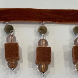 2&1/2&quot; Rust Beaded Velvet Tassel Fringe Trim 5 Yards