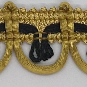 1" Gold Black Rattail Loop Fabric Fringe Trim 10 Yards Upholstery Trimming
