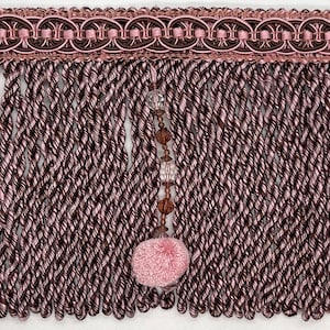 6&quot; Pink Brown Beaded Bullion Fabric Fringe Trim 5 Yards