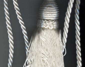 White Tieback 32&quot; Cord Spread  9&quot; Tassel Lot OF 2