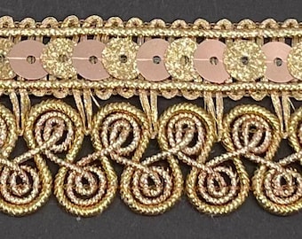 1&1/2"oro rosa metálico venecia venise encaje trenzado gimp trim lentejuelas doradas 5 yardas