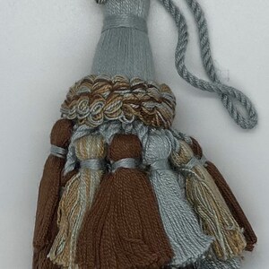 4&1/2" Teal Brown Tan Tied Key Tassel Fabric Trim  Lot Of 2