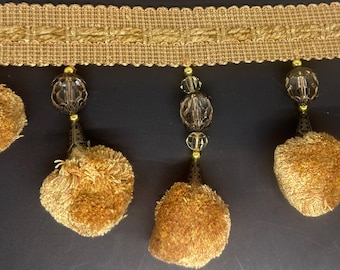 5" Gold Tassel Fringe Pom Pom Chenille Beaded Fringe Trim Trimming 5 Yards