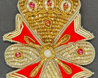 red  gold beaded appliques lot of twelve  2&1/2 inches long