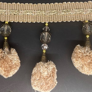 5&quot; Beige Tassel Fringe Pom Pom Chenille Beaded Fringe Trim Trimming 5 Yards