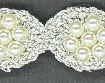 1" Metallic Silver Braid Center Pearl Bridal Costume Fabric Trim 10 Yards