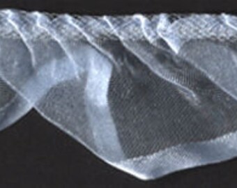 1&1/2" light blue ruffled organza fabric trim 24 yards