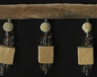 2&1/2" Gold Beaded Velvet Tassel Fringe Trim