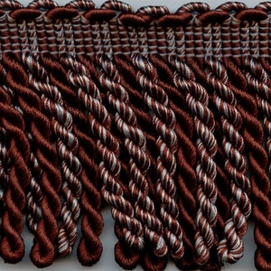 4&quot; Brown Light Blue Heavy Bullion Fabric Fringe Trim 6 Yards
