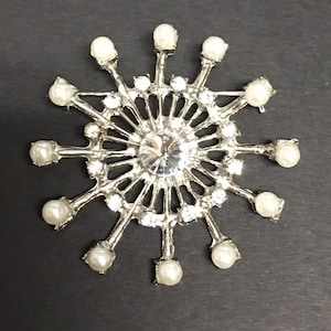 1&1/2&quot; Pearl Rhinestone Silver Brooch Pin Lot Of 10