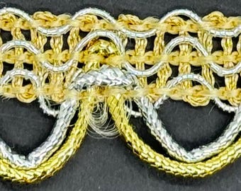 3/4 "Metallic Gold & Silber Schleife Stoff Fransen Polsterung 7 Yards