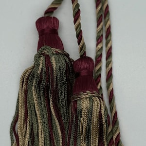 Burgundy Sage Green Gold Chair Tie 4" Tassels 22" Cord Spread Lot Of 2