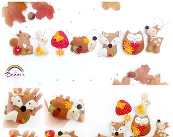 Sew your own felt Woodland garland kit.  Felt kit. Sew your own. DIY craft kit. Woodland nursery decor. Sewing pattern.