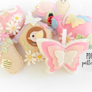 PDF pattern to make Pastel garden garland. Felt garland. Sewing kit. Felt sewing pattern. PDF instructions. Instant download.