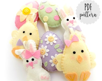 PDF pattern to make Easter Garland. Felt garland. Instant download. Felt kit. Digital pattern. Easter. Easter bunny. PDF instructions.