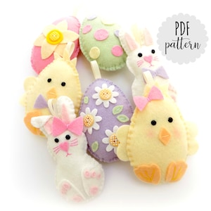 PDF pattern to make Easter Garland. Felt garland. Instant download. Felt kit. Digital pattern. Easter. Easter bunny. PDF instructions.