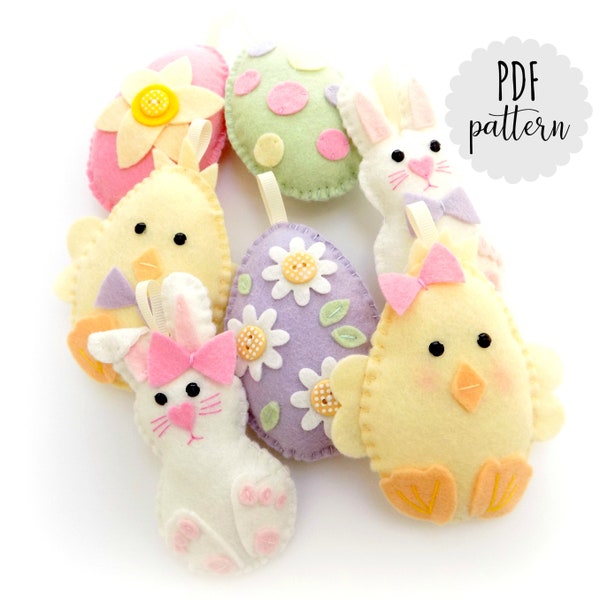 PDF pattern to make Easter Garland. Felt garland. Instant download. Felt kit. Digital pattern. Easter. Easter bunny. PDF instructions.