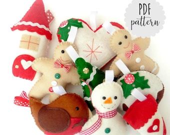 PDF pattern and instructions for Festive Garland. Instant download. Felt sewing pattern. Christmas kit.  Christmas garland. DIY christmas