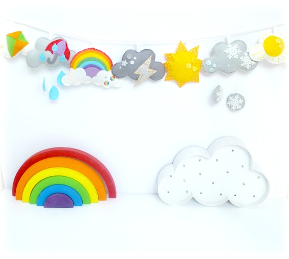 Sew your own felt weather garland. Felt garland. Craft kit. Weather nursery. Felt rainbow. Sewing kit.