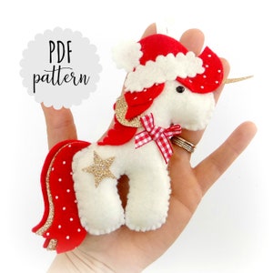PDF pattern for festive unicorn decoration. Instant download. Felt pattern. DIY christmas. Christmas decoration. Christmas unicorn