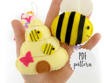 PDF instructions for Bee and beehive decoration. Instant download. Felt pattern. Felt decoration.