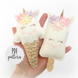 PDF instructions Unicorn ice cream and unicorn lolly. Felt kit. Digital pattern.