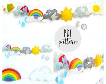 PDF pattern and instructions for Weather themed garland. Instant download. Felt pattern. Nursery decor. Felt garland.
