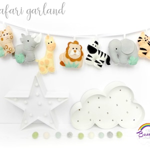 Sew your own Safari animals nursery garland. Felt garland. Jungle garland. Jungle nursery. Kit instructions. Craft kit. Safari nursery decor