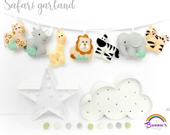 Sew your own Safari animals nursery garland. Felt garland. Jungle garland. Jungle nursery. Kit instructions. Craft kit. Safari nursery decor