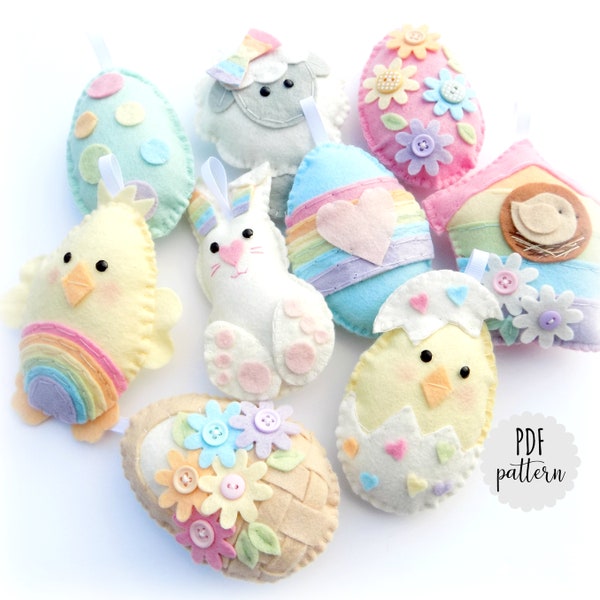 PDF pattern to make a set of felt rainbow Easter decorations, Easter garland, Sewing kit, Instant download, The Banner Boutique