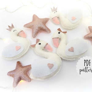 PDF pattern to make Swan felt garland. Instant download. Felt kit. Digital pattern. Sewing kit. Nursery decor. Felt swan. PDF sewing pattern