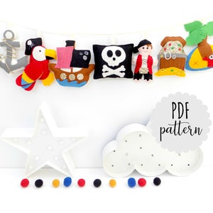 PDF pattern and instructions for Pirate Garland. Instant download. Felt pattern. Nursery decor. Felt garland.