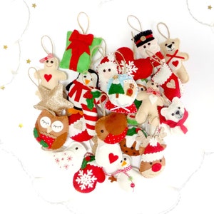 Sew your own set of 24 felt Christmas advent decorations.  Christmas ornament. Felt pattern kit. DIY Christmas.