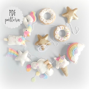 PDF pattern Unicorn Dreams felt garland. Instant download. Felt kit. Digital pattern. Sewing kit. Nursery decor. Felt sewing pattern.