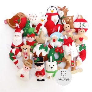 PDF pattern large 24 felt Christmas advent decorations.  PDF pattern. Felt pattern kit. DIY Christmas. Instant download.