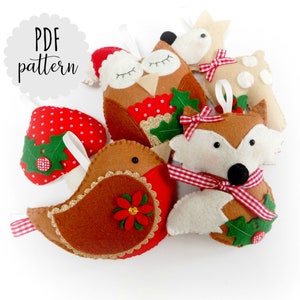 PDF pattern and instructions for Festive Woodland garland. Instant download. Felt pattern. Christmas garland. Christmas Owl. Festive Fox.