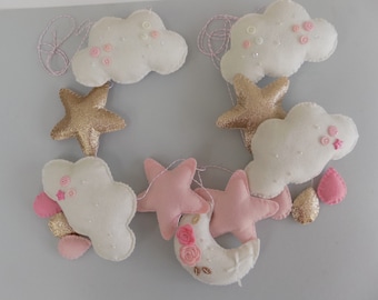 Sew your own Moon and stars felt garland kit.  Nursery decor. Felt star. Cloud garland. Sewing kit. DIY craft