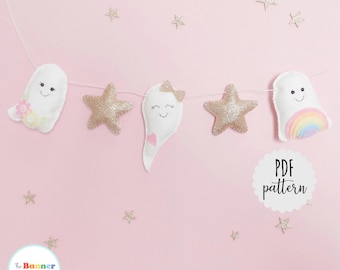 PDF Nähanleitung für Halloweengirlande, DIY Nähzeug, PDF Nähanleitung. Geistergirlande, Pastellhalloween, Boo-Girlande. Filz Boo