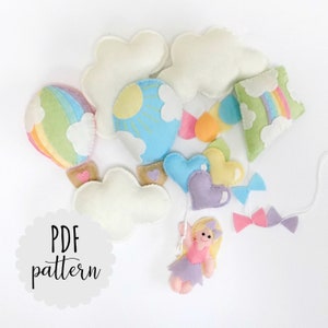 PDF pattern and instructions for balloon and kite garland. Felt sewing pattern. PDF instructions. Instant download.