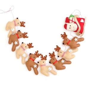 Sew your own felt Santa and Reindeer garland kit. Sewing kit. Felt garland kit. Craft kit. Sewing pattern. DIY craft. Christmas garland.