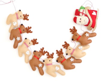 Sew your own felt Santa and Reindeer garland kit. Sewing kit. Felt garland kit. Craft kit. Sewing pattern. DIY craft. Christmas garland.