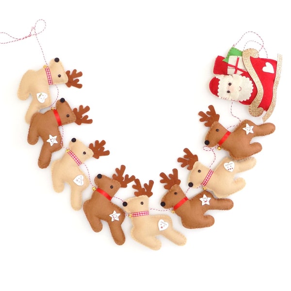 Sew your own felt Santa and Reindeer garland kit. Sewing kit. Felt garland kit. Craft kit. Sewing pattern. DIY craft. Christmas garland.