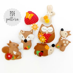PDF pattern and instructions Felt Woodland garland kit. Felt sewing kit. Woodland nursery. Felt fox. Felt owl. Pattern. Templates.