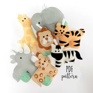 PDF pattern for Safari animals nursery garland. Digital pattern, instant download. Jungle nursery decor. Felt sewing pattern.