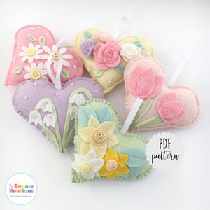 PDF パターン フェルトの花飾り。花のハート。フェルトの花輪。裁縫キット。DIY クラフト。
