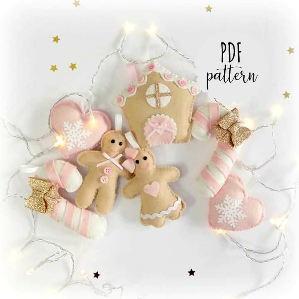 PDF instructions and pattern felt gingerbread garland. Felt kit. Festive gingerbread garland. Felt garland. DIY Christmas garland.