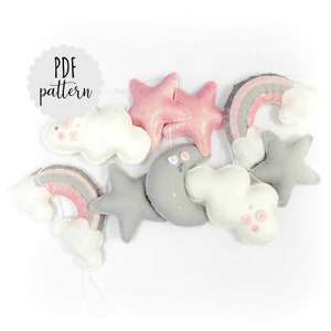 PDF pattern. Digital download. Sew your own Moon and cloud garland. Felt garland. Nursery decor. Sewing kit. Felt cloud